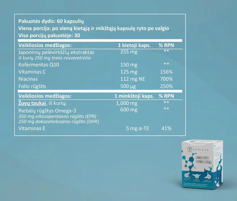 Sapiens Longevity kompleksas Maisto papildas