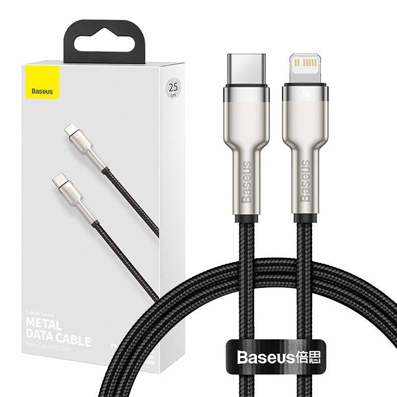 USB-C cable for Lightning Baseus Cafule, PD, 20W, 0,25m (black), Kabel USB-C do Lightning Baseus Cafule, PD, 20W, 0,25m (czarny)