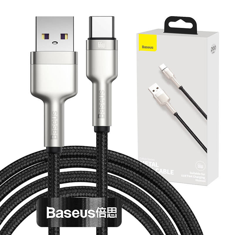 USB cable for USB-C Baseus Cafule, 66W, 2m (black), Kabel USB do USB-C Baseus Cafule, 66W, 2m (czarny)