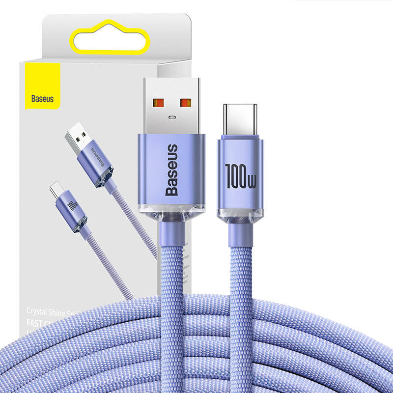 Baseus Crystal Shine cable USB to USB-C, 100W, 2m (purple), Kabel USB do USB-C Baseus Crystal Shine, 100W, 2m (fioletowy)