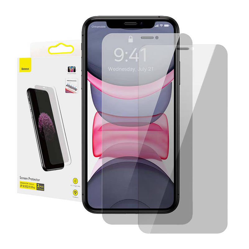 Baseus 0.3mm Screen Protector (2pcs pack) for iPhone X/XS/11 Pro 5.8inch, Szkło hartowane z filtrem prywatyzującym 0.3mm Baseus do iPhone X / XS / 11 Pro (2szt.)