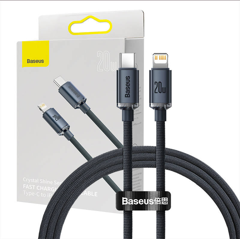 Baseus Crystal cable USB-C to Lightning, 20W, PD, 1.2m (black), Kabel USB-C do Lightning Baseus Crystal, 20W, PD, 1.2m (czarny)