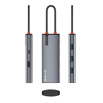 Tellur USB-C hub, PD 3.0 100W, HDMI, 3xUSB 3.0 grey