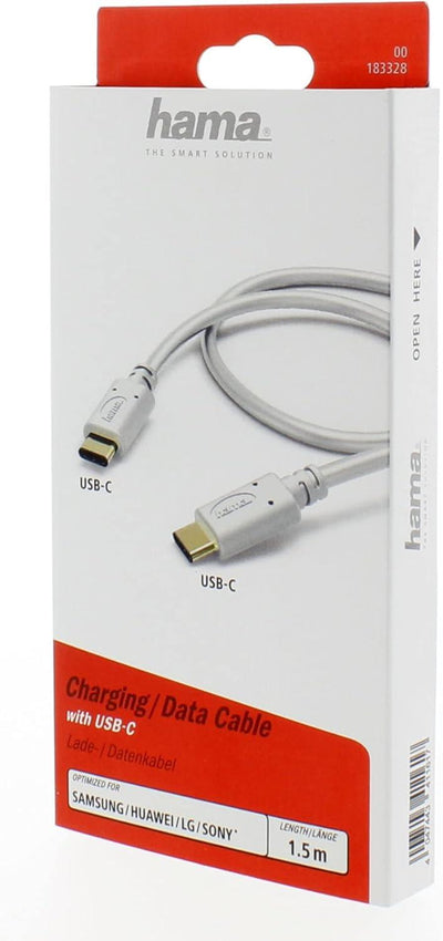 Hama 00183328 Charging/Data Cable, USB Type-C - USB Type-C 1.5m White
