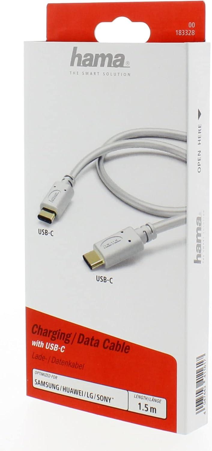 Hama 00183328 Charging/Data Cable, USB Type-C - USB Type-C 1.5m White