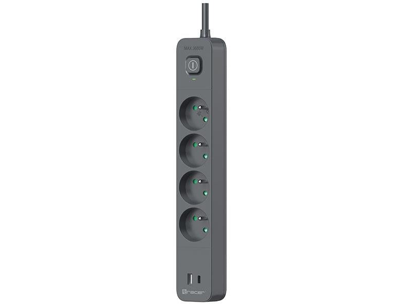 Tracer 47026 Power Line+ 1.5m (4 outlets +1x USB A+ 1x Type C, PD18W)