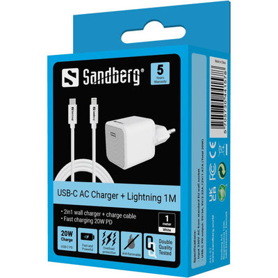 Зарядное устройство Sandberg 441-57 USB-C 20 Вт + кабель USB-C - Lightning, 1 м