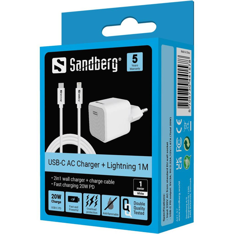 Зарядное устройство Sandberg 441-57 USB-C 20 Вт + кабель USB-C - Lightning, 1 м