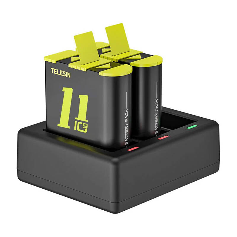 Telesin three-channel charger + 2 batteries for GoPro Hero 9 / 10 / 11 / 12 (GP-BTR-903-B), Ładowarka trójkanałowa + 2 akumulatory Telesin do GoPro Hero 9 / 10 / 11 / 12 (GP-BTR-903-B)