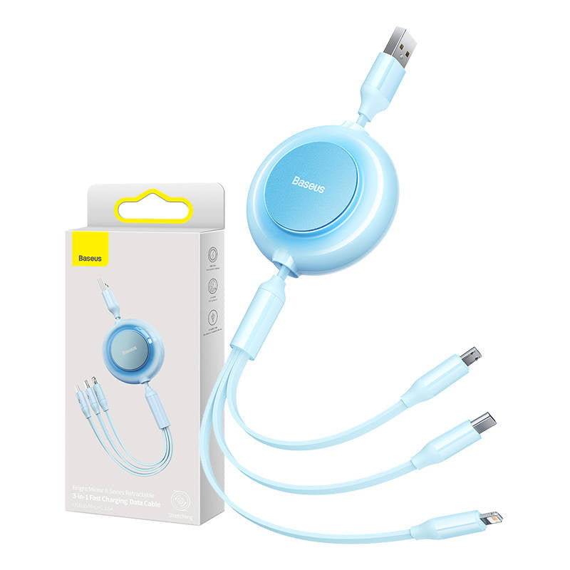 Baseus Bright Mirror 2, USB 3-in-1 cable for micro USB / USB-C / Lightning 3.5A 1.1m (Sky blue), Kabel USB 3w1 Baseus Bright Mirror 2, micro USB / Lightning / USB-C, płaski, 3.5A, 1.1m (błękitny)