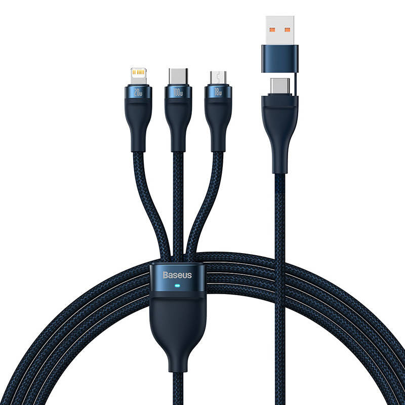 3in1 USB cable Baseus Flash Series 2, USB-C + micro USB + Lightning, 100W, 1.2m (blue), Kabel USB 3w1 Baseus Flash Series 2, USB-C + micro USB + Lightning, 100W, 1.2m (niebieski)