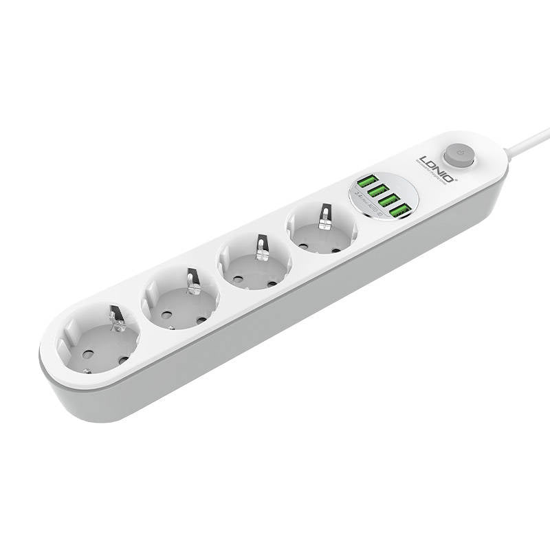 Power strip with 4 AC sockets, 4x USB, LDNIO SE4432, 2m (white), Listwa zasilająca z 4 gniazdami AC, 4x USB, LDNIO SE4432, 2m (biała)