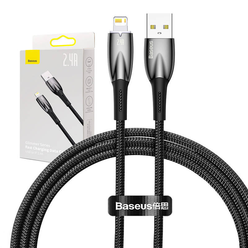 USB cable for Lightning Baseus Glimmer Series, 2.4A, 1m (Black), Kabel USB do Lightning Baseus Glimmer, 2.4A, 1m (czarny)