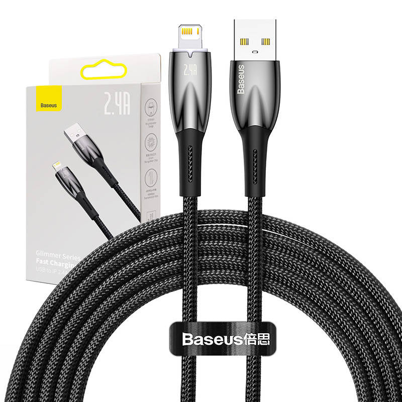 USB cable for Lightning Baseus Glimmer Series, 2.4A, 2m (Black), Kabel USB do Lightning Baseus Glimmer, 2.4A, 2m (czarny)