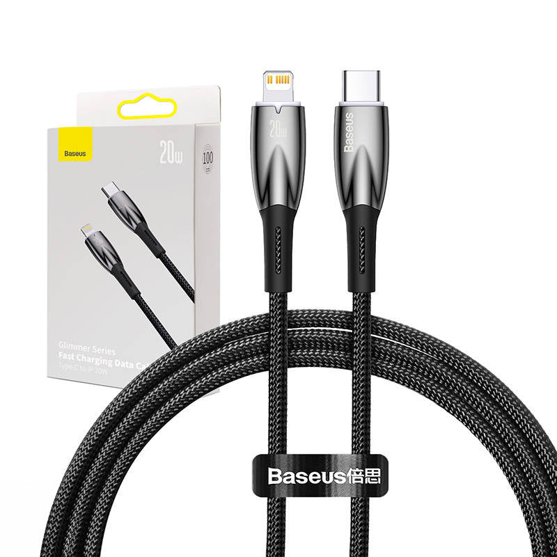 USB-C cable for Lightning Baseus Glimmer Series, 20W, 1m (Black), Kabel USB-C do Lightning Baseus Glimmer, 20W, 1m (czarny)