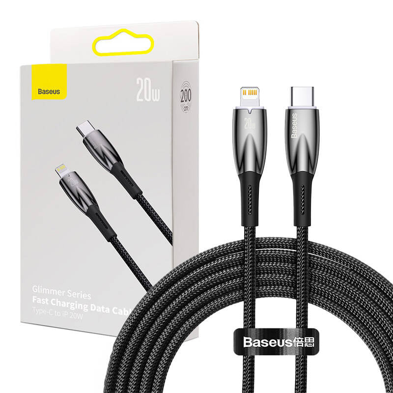 USB-C cable for Lightning Baseus Glimmer Series, 20W, 2m (Black), Kabel USB-C do Lightning Baseus Glimmer, 20W, 2m (czarny)