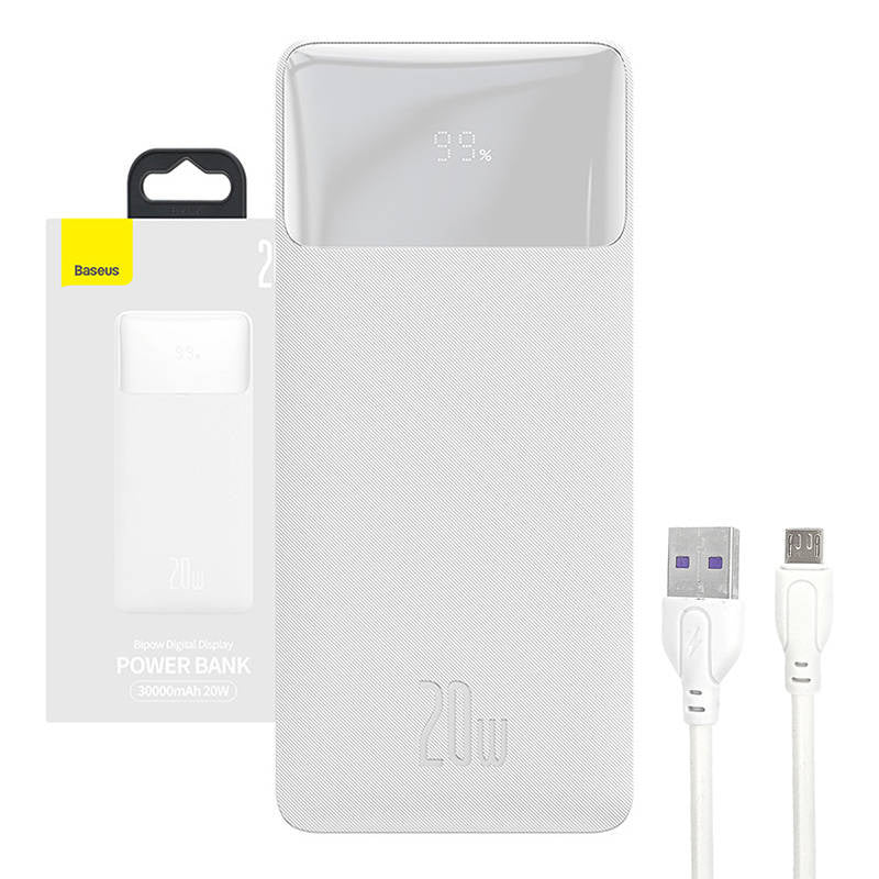 Powerbank Baseus Bipow 30000mAh, 20W (white), Powerbank Baseus Bipow 30000mAh, 2xUSB, USB-C, 20W (biały)