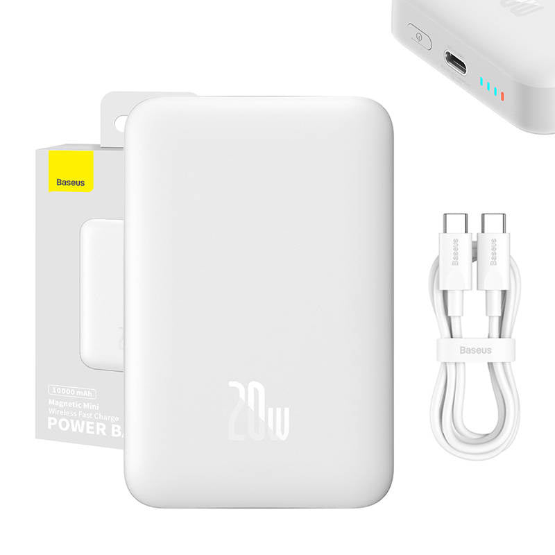 Powerbank Baseus Magnetic, 10000mAh, USB-C 20W, MagSafe (white), Powerbank magnetyczny Baseus Magnetic Mini 10000mAh, USB-C 20W MagSafe (biały)