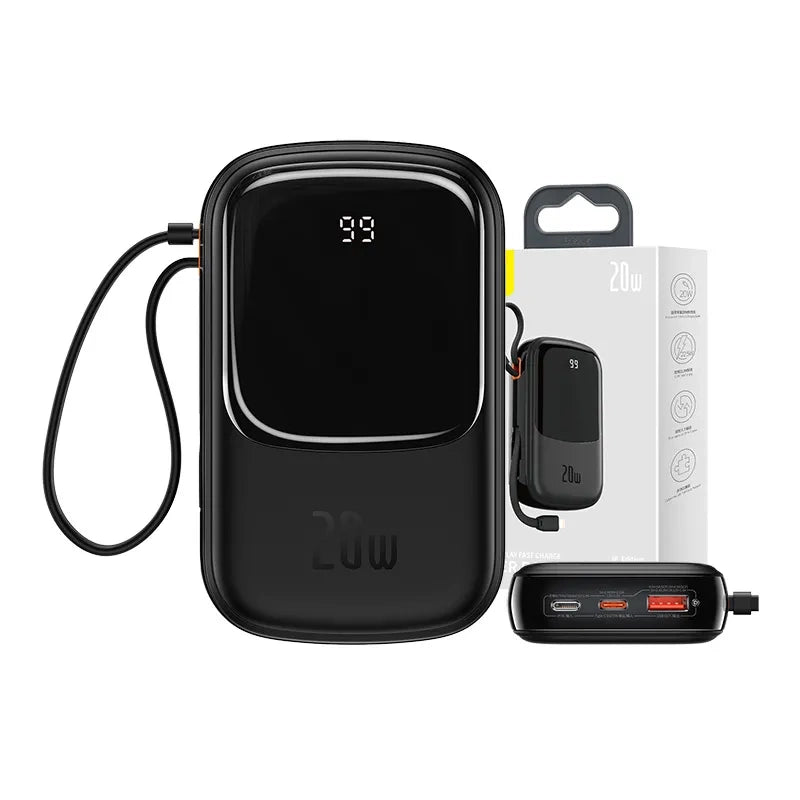 Powerbank Baseus Qpow PRO with Lightning cable, USB-C port and USB 20000mAh, 20W (Black), Powerbank Baseus Qpow PRO z kablem Lightning, portem USB-C i USB, 20000mAh, 20W (czarny)