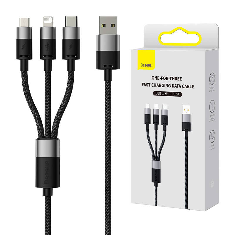 3in1 USB cable Baseus StarSpeed Series, USB-C + Micro + Lightning 3,5A, 1.2m (Black), Kabel USB 3w1 Baseus StarSpeed, USB-C + micro USB + Lightning, 3,5A, 1.2m (czarny)