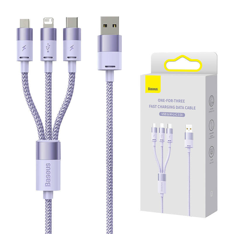 3in1 USB cable Baseus StarSpeed Series, USB-C + Micro + Lightning 3,5A, 1.2m (Purple), Kabel USB 3w1 Baseus StarSpeed, USB-C + micro USB + Lightning, 3,5A, 1.2m (fioletowy)
