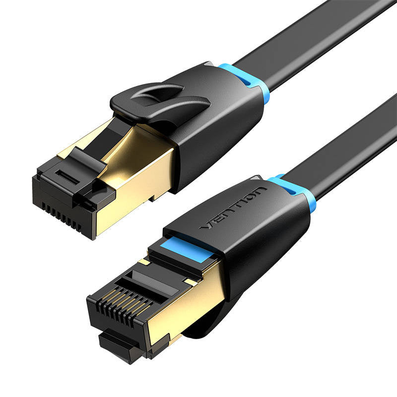 Flat Network Cable CAT8 U/FTP Vention IKCBG RJ45 Ethernet 40Gpbs 1.5m (Black), Płaski kabel sieciowy CAT8 U/FTP Vention IKCBG RJ45 Ethernet 40Gpbs 1.5m