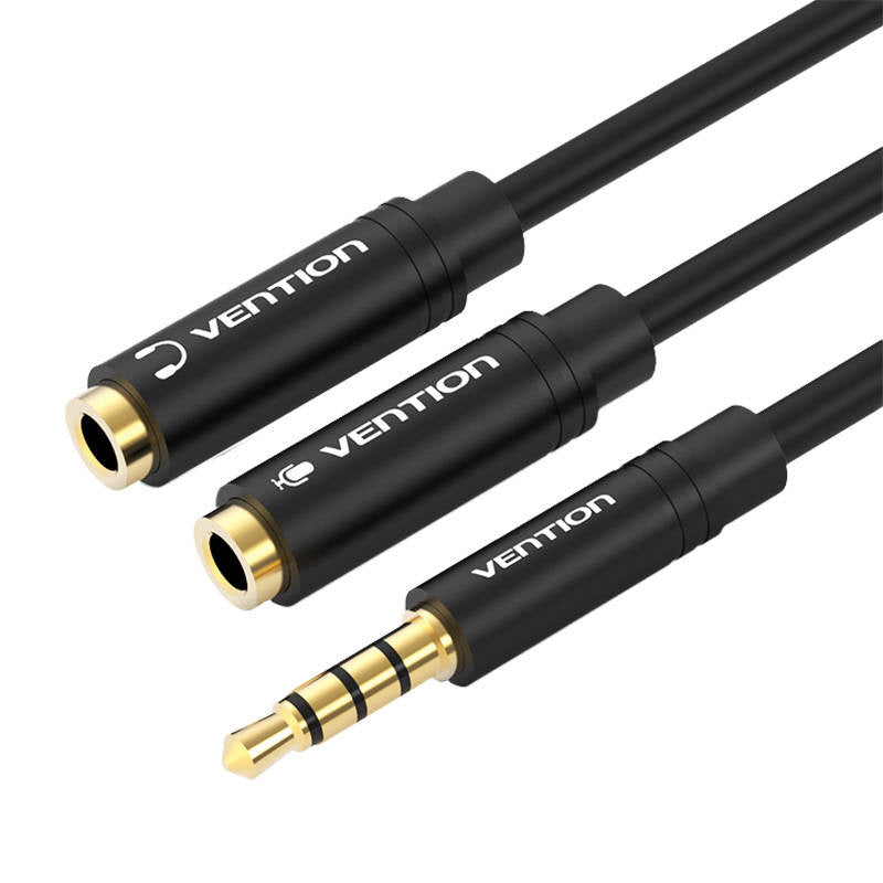 Cable Audio 3.5mm Male to 2x 3.5mm Female Vention BBVBY 0.3m (black), Kabel audio 3,5mm męski do 2x3,5 mm żeński Vention BBVBY 0,3m (czarny)