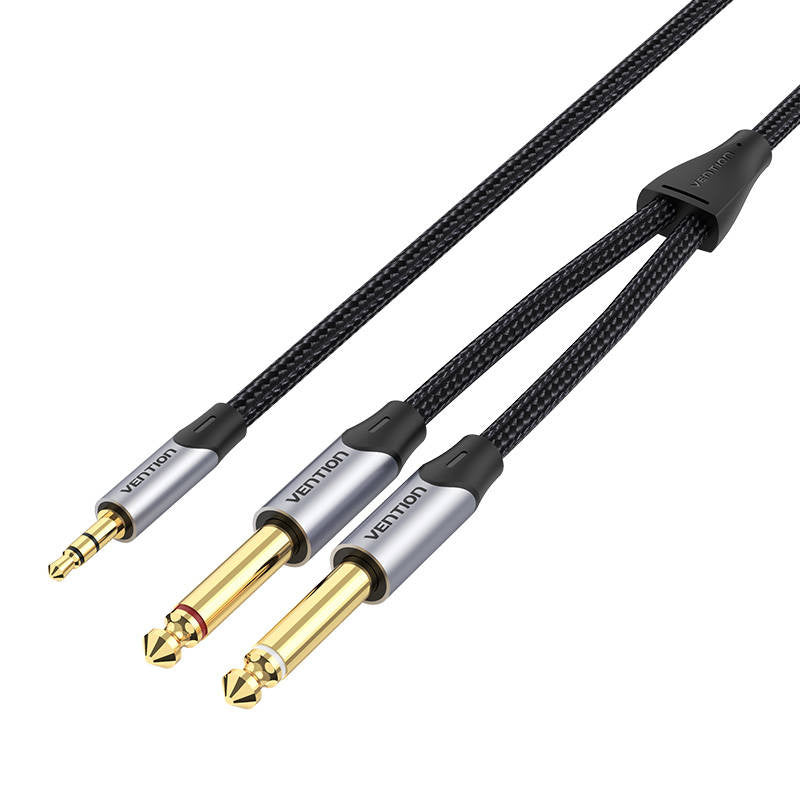 Cable audio mini jack 3.5mm to 2x  6.5mm Vention BARHG 1.5m (grey), Kabel audio mini jack 3.5mm do 2x 6.5mm Vention BARHG 1.5m (szary)