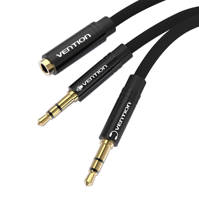Cable audio mini jack 3.5mm female to 2x mini jack 3.5 mm male Vention BBLBAB 0.6m (black), Kabel audio mini jack 3.5mm żeński do 2x mini jack 3.5 mm męski Vention BBLBAB 0.6m (czarny)