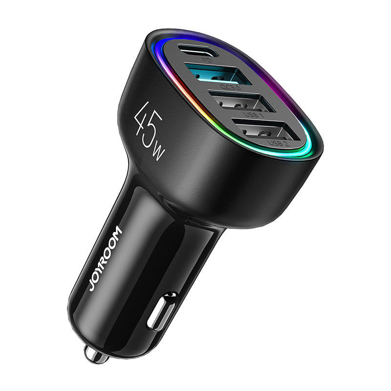 Car charger Joyroom JR-CL09, 4-port, 1x USB-C PD, 1x QC3.0 USB, 2x USB (black), Ładowarka samochodowa Joyroom JR-CL09, 1x USB-C PD, 1x QC3.0 USB, 2x USB 45W (czarna)
