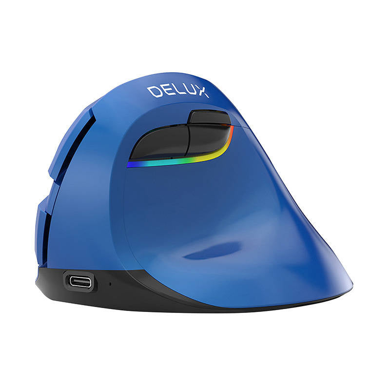 Wireless Vertical Mouse Delux M618Mini BT4.0 + 2.4Ghz 4000DPI RGB (blue), Bezprzewodowa mysz pionowa Delux M618Mini BT/2.4G 4000DPI RGB (niebieska)
