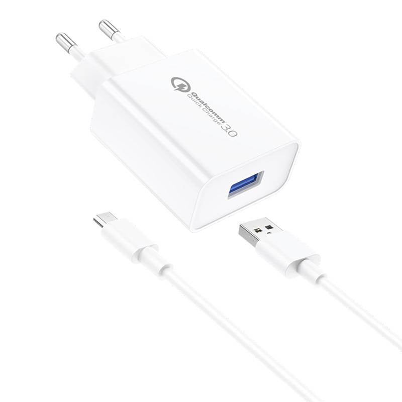 Wall Charger Foneng EU13 18W + USB to Micro USB Cable, 3A (White), Ładowarka sieciowa Foneng EU13 18W + kabel USB do Micro USB, 3A (biała)