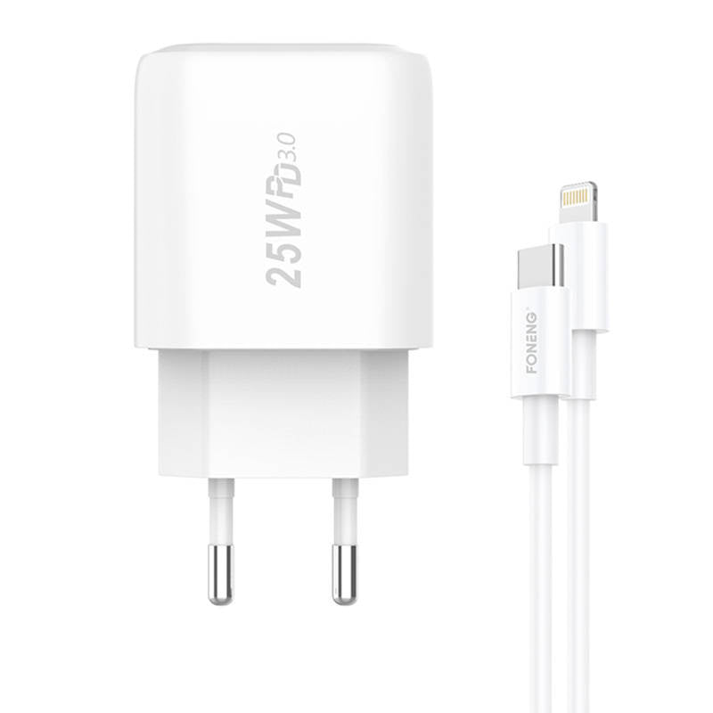 Fast charger Foneng 1x USB EU40 25W + USB C to Lightning cable, Ładowarka sieciowa Foneng EU40 + kabel Typ-C do Lightning 25W