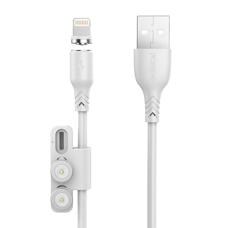 Foneng X62 Magnetic 3in1 USB to USB-C / Lightning / Micro USB Cable, 2.4A, 1m (White), Kabel magnetyczny 3w1 USB do USB-C / Lightning / Micro USB Foneng X62, 2.4A, 1m (biały)