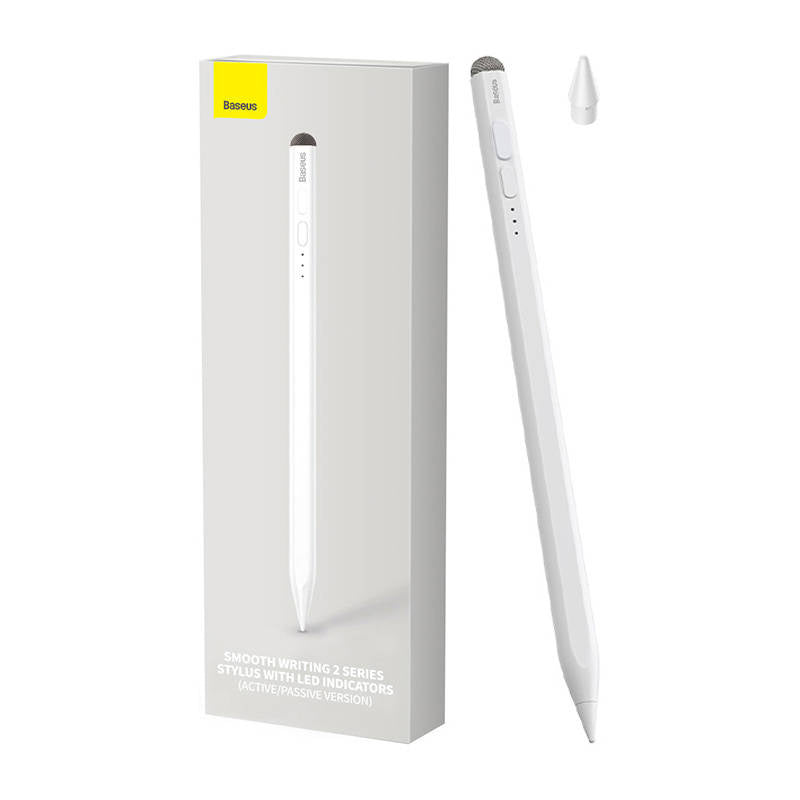 Smooth Writing Stylus with LED Indicators (Active+Passive) White, Rysik długopis aktywny + pasywny Baseus Stylus z wskaźnikiem baterii (biały)