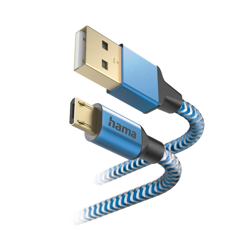 Hama 00201555 Reflective Charging Cable, USB-A - Micro-USB 1.5m Nylon blue