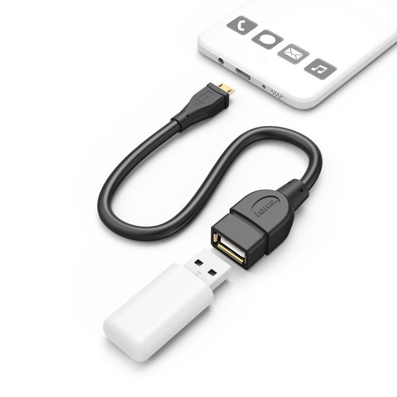 Hama 00173892 Кабель-переходник USB 2.0, разъем OTG micro B — розетка 15 см, черный