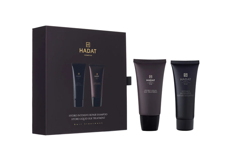 Hadat cosmetics Gift box Hydro Intensive Repair Shampoo And Hydro Liquid Silk Treatment – dovanų dėžutė šampūnas bei kaukė, 70 ml