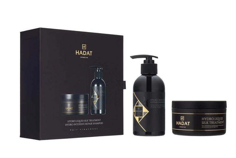 Hadat cosmetics Gift box Hydro Intensive Repair Shampoo And Hydro Liquid Silk Treatment – dovanų dėžutė šampūnas bei kaukė