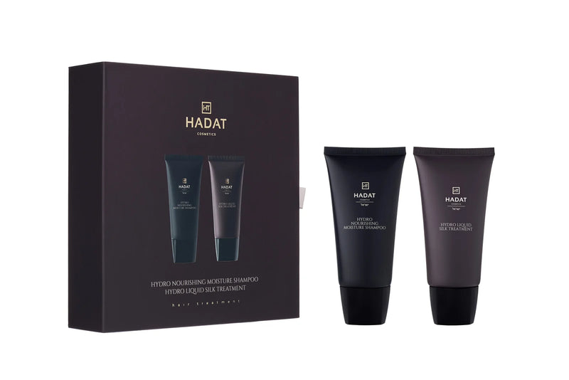 Hadat cosmetics Gift box Hydro Nourishing Moisture Shampoo And Hydro Liquid Silk Treatment – dovanų dėžutė šampūnas bei kaukė, 70 ml