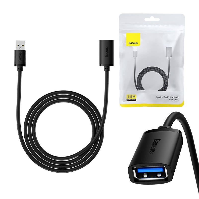 USB 3.0 Extension cable Baseus male to female, AirJoy Series, 1.5m (black), Przedłuzacz Baseus USB 3.0 męski do żeński, AirJoy series, 1.5m (czarny)