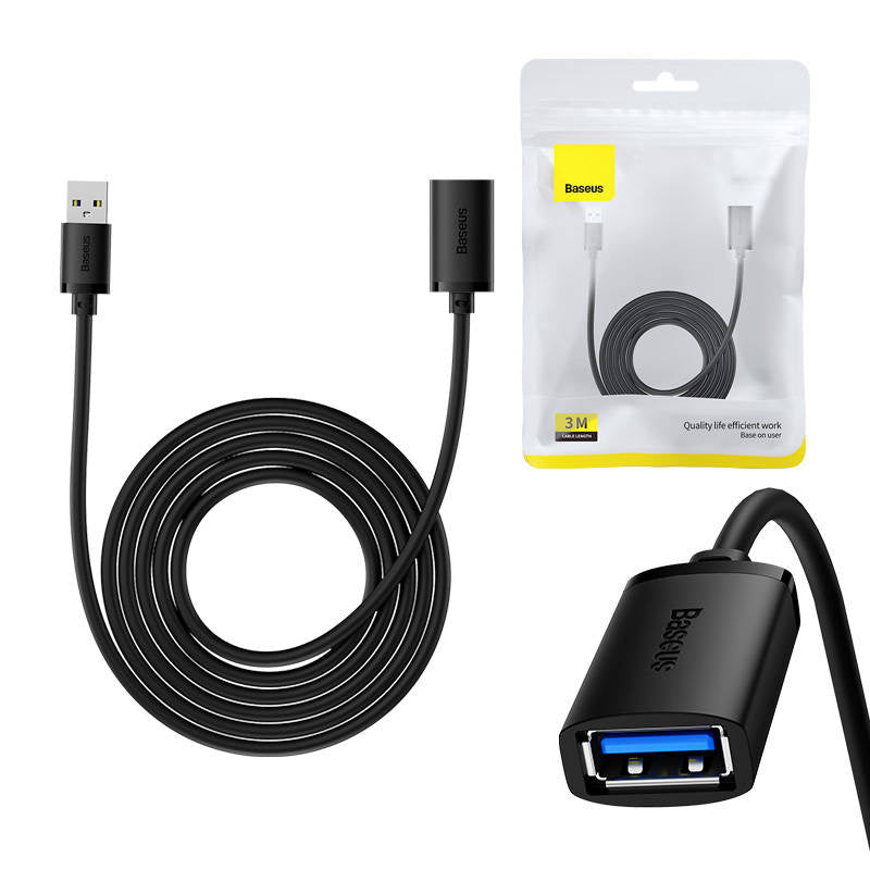 USB 3.0 Extension cable Baseus male to female, AirJoy Series, 3m (black), Przedłuzacz Baseus USB 3.0 męski do żeński, AirJoy series, 3m (czarny)