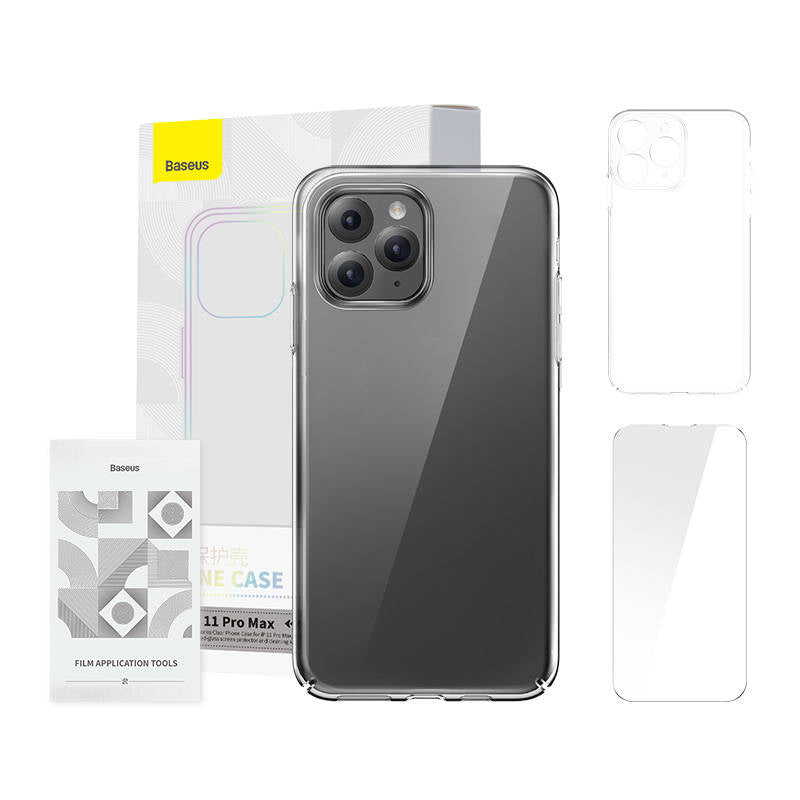 Case Baseus Crystal Series for iPhone 11 pro max (clear) + tempered glass + cleaning kit, Etui Baseus Crystal Series Clear do iPhone 11 pro max (przeźroczyste) +szkło hartowane +zestaw czyszczący