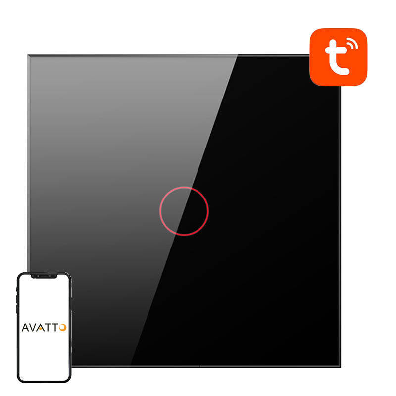 Smart Light Switch WiFi Avatto TS02-EU-B1 1 Way TUYA (black), Dotykowy Włącznik Światła WiFi Avatto TS02-EU-B1 Pojedynczy TUYA (czarny)