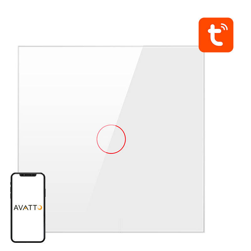 Smart Light Switch ZigBee Avatto ZTS02-EU-W1 1 Way TUYA (white), Dotykowy Włącznik Światła ZigBee Avatto ZTS02-EU-W1 Pojedynczy TUYA (biały)