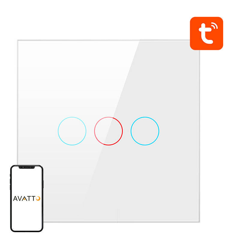 Smart Light Switch ZigBee Avatto ZTS02-EU-W3 3 Way TUYA (white), Dotykowy Włącznik Światła ZigBee Avatto ZTS02-EU-W3 Potrójny TUYA (biały)