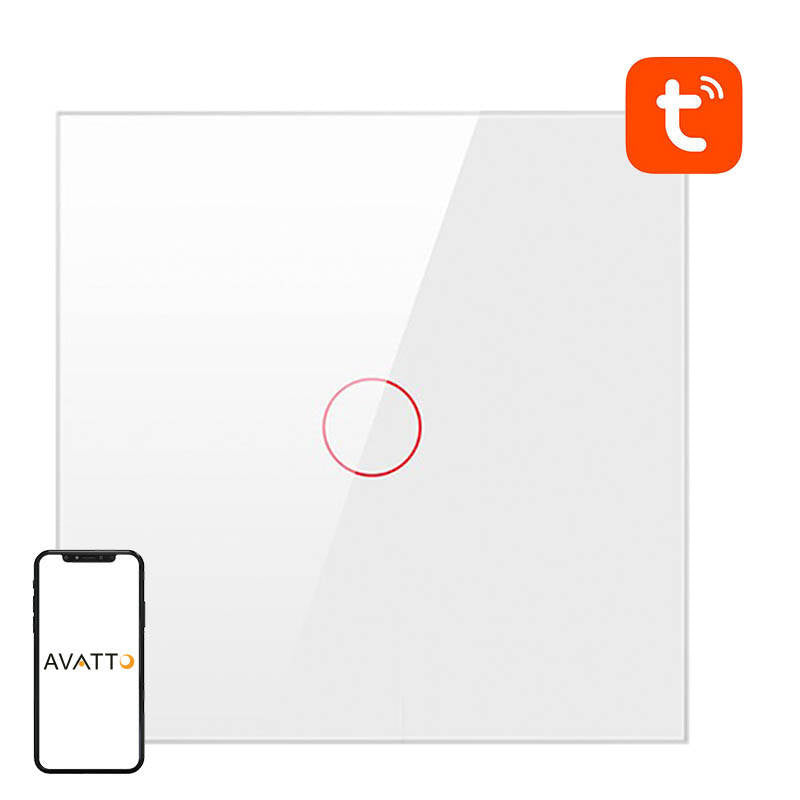 Smart Light Switch ZigBee Avatto LZTS02-EU-W1 1 Way No Neutral TUYA (white), Dotykowy Włącznik Światła ZigBee Avatto LZTS02-EU-W1 Pojedynczy Bez Neutralnego TUYA (biały)