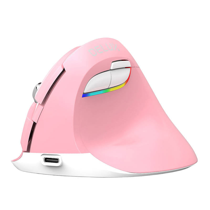Wireless Vertical Mouse Delux M618Mini DB BT+2.4G 2400DPI (pink), Bezprzewodowa mysz pionowa Delux M618Mini DB BT+2.4G 2400DPI (różowa)