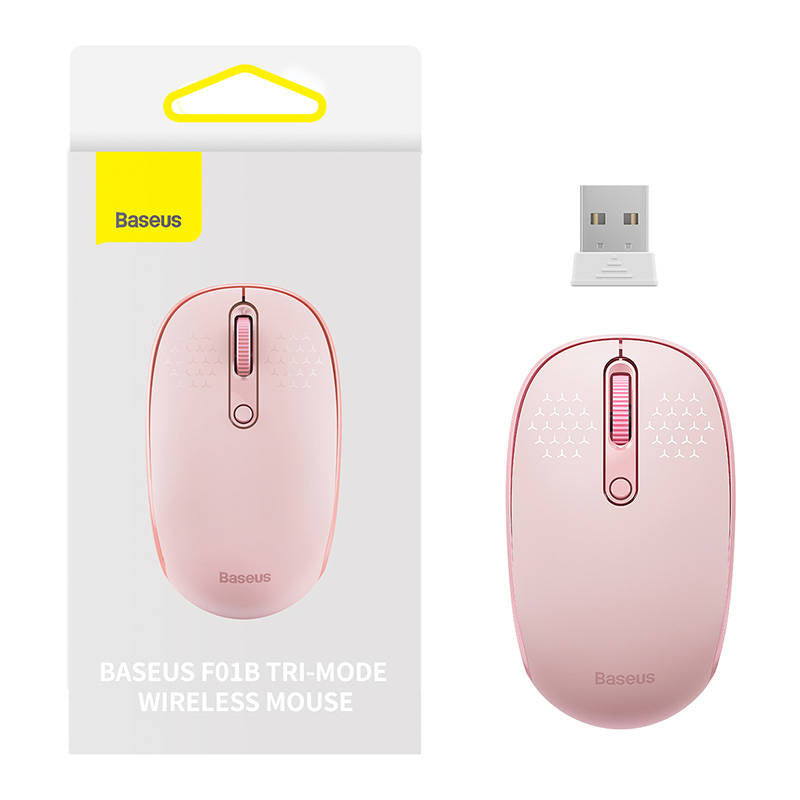 Wireless mouse Baseus F01B Tri-mode  2.4G BT5.0 1600 DPI (pink), Bezprzewodowa myszka Baseus F01B Tri-Mode 2.4G BT5.0  1600DPI(różowa)