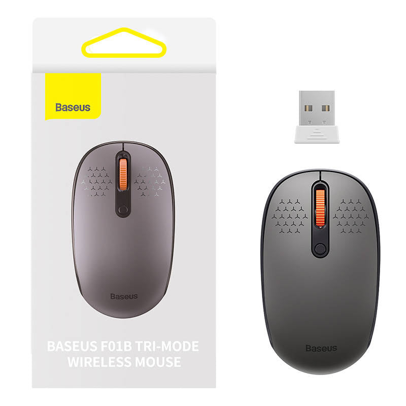 Wireless mouse Baseus F01B Tri-mode 2.4G BT 5.0 1600 DPI (frosted grey), Bezprzewodowa myszka Baseus F01B Tri-Mode 2.4G BT 5.0 1600 DPI (szara)